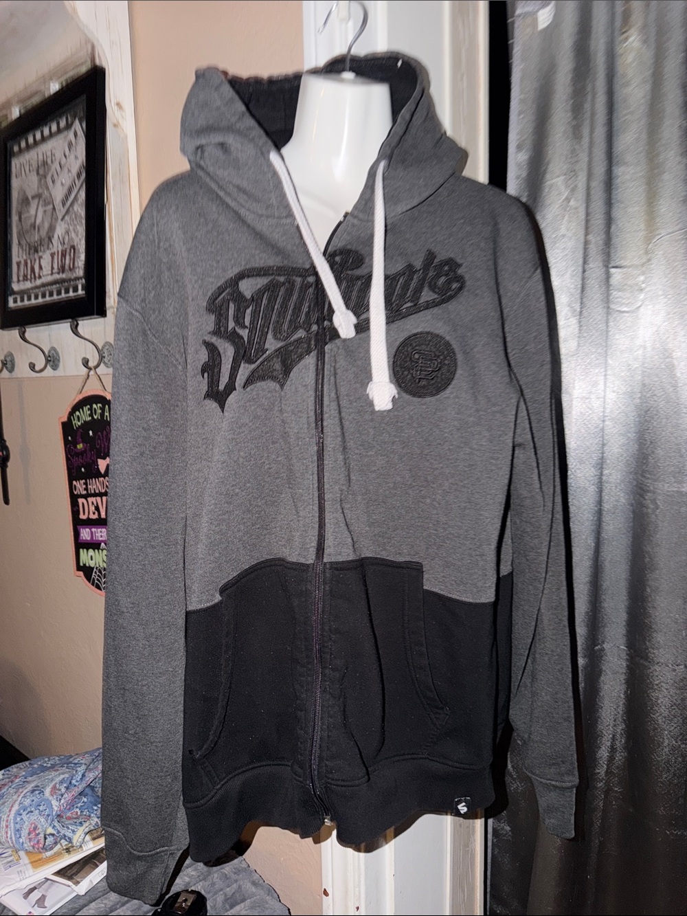 Men's Vintage Two-Tone Gray & Black Southpole Zip Hoodie XXL